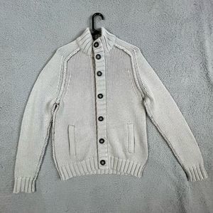 TED BAKER MENS GRAY CARDIGAN SWEATER SIZE 3 IR M BROWN TRIM